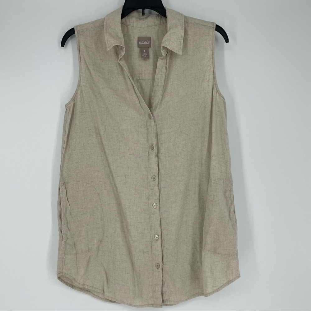 Chicos Linen blend sleeveless button shirt summer